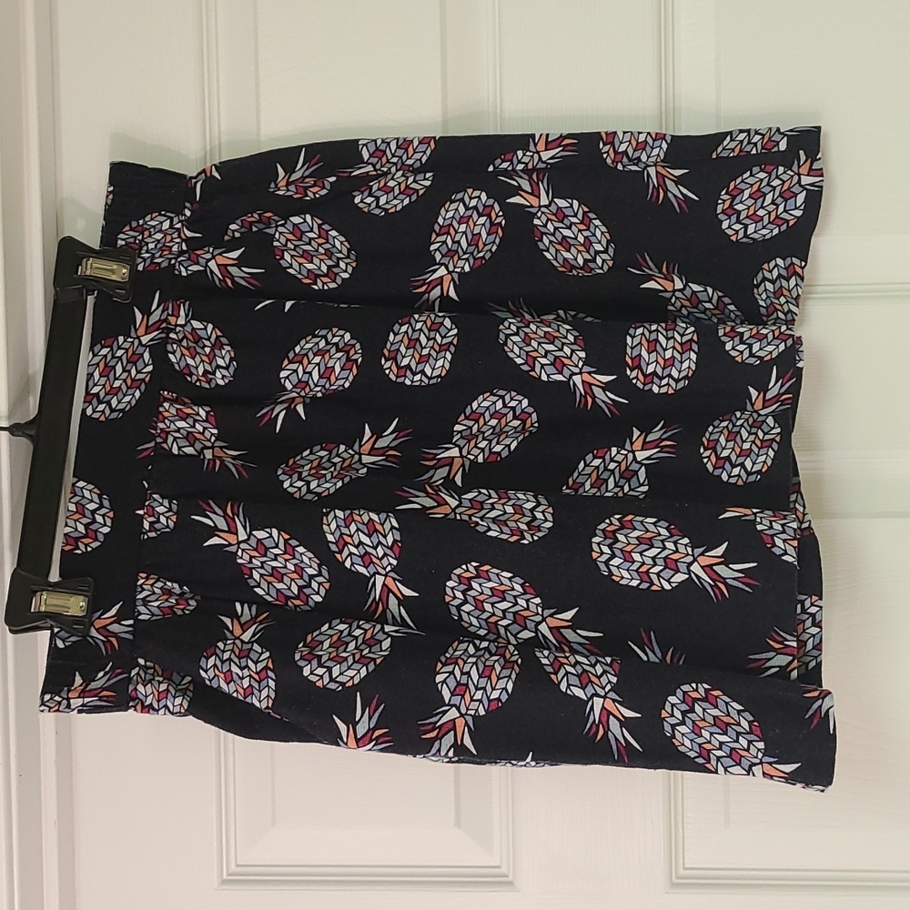 Loft Linen Blend Skirt with Pineapples, black size 6